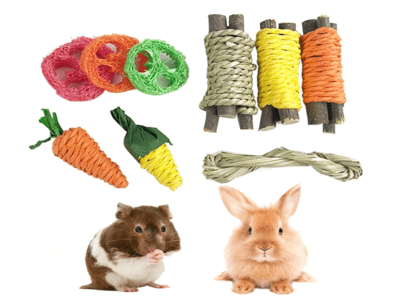 Pack de 9 piezas de juguetes para conejos. Aniimal.